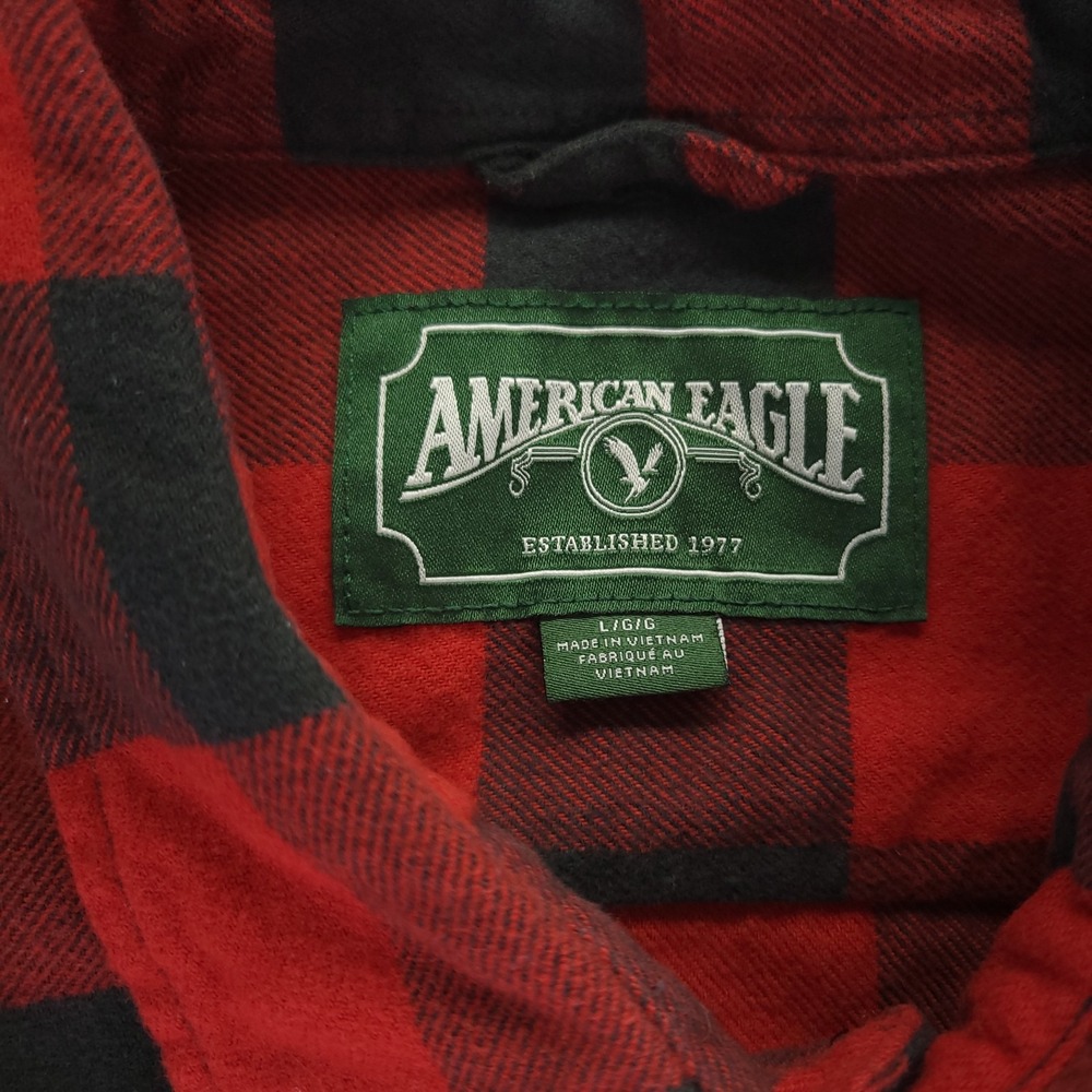 American Eagle Outfitters Shirt Mens Large Red Buffalo Plaid Cotton Button Up - Picture 4 of 9